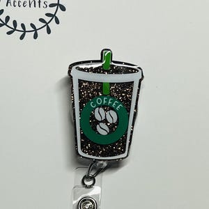 Iced Coffee Badge Reel, Nurse ID Holder, Healthcare Gift, customer service Badge Reel, Coffee Cup, stocking stuffer, retail worker badge