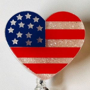 American Flag Badge Reel, 4th of July Independence Day, Holiday Work Badge Reel, Nurse Gift, Nurse Badge Reel, Patriotic heart badge reel