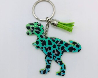 T-Rex Dinosaur Keychain, Dino Key Ring, Gift For Driver, Christmas Stocking Stuffer, Green Dinosaur, Dinosaur Theme, Animal Print Keychain