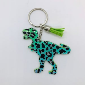 T-Rex Dinosaurier Schlüsselanhänger, Dino Schlüsselanhänger, Geschenk für Fahrer, Weihnachtsstopf, Grüner Dinosaurier, Dinosaurier Thema, Tierdruck Schlüsselanhänger