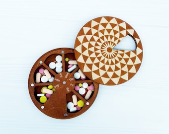 Wood Pill Box, 7-Day medication organizer, Weekly pill case, Supplement holder
