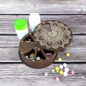 Large 7-Day Wooden Pill Box, Decorative pill Organizer, Vitamin holder