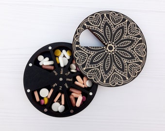 Weekly Vitamin Organizer 7 day, Wooden pill box, Handmade Supplement Organizer
