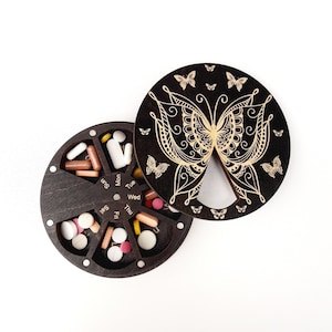 Butterfly pill box 7 day wood Pill organizer Cute pill case Pill container Vitamin box