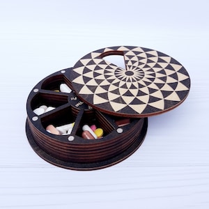 Large Decorative Wooden 7-Day Pill Organizer, Weekly pill box, Daily vitamin case