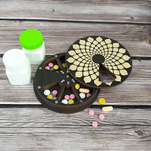 7 Day Pill Box: Wooden pill organizer, Medicine container, Vitamin holder