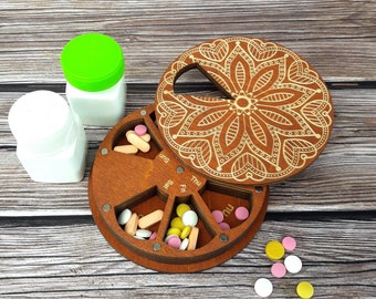 7 day Wooden Pill Box, Weekly vitamin organizer, Handmade pill case, Pills container