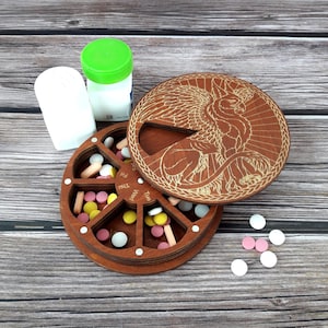 Wooden pill organizer 7 day, Weekly pill box, Cute pill case, Pill container, Gryphon pill box 7 day, Vitamin organizer, Pill holder