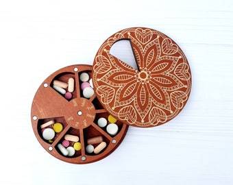 Wooden Pill container 7 Day, Weekly pill box, Medicine organizer, Vitamin holder