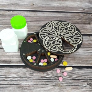 Celtic Wooden Pill Box 7-Day, Weekly pill Organizer, Medicine boxes, Decorative vitamin holder