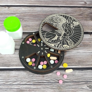 Pill organizer 7 day, Wood pill box, Gryphon weekly pill case, Vitamin organizer, Decorative pill box, Cute pill box, Pill dispenser