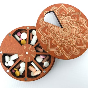 Pill box 7 day Pill organizer 7 day Pill container weekly Cute pill case Pill holder wood 7 day pill storage box  Wooden vitamin organizer