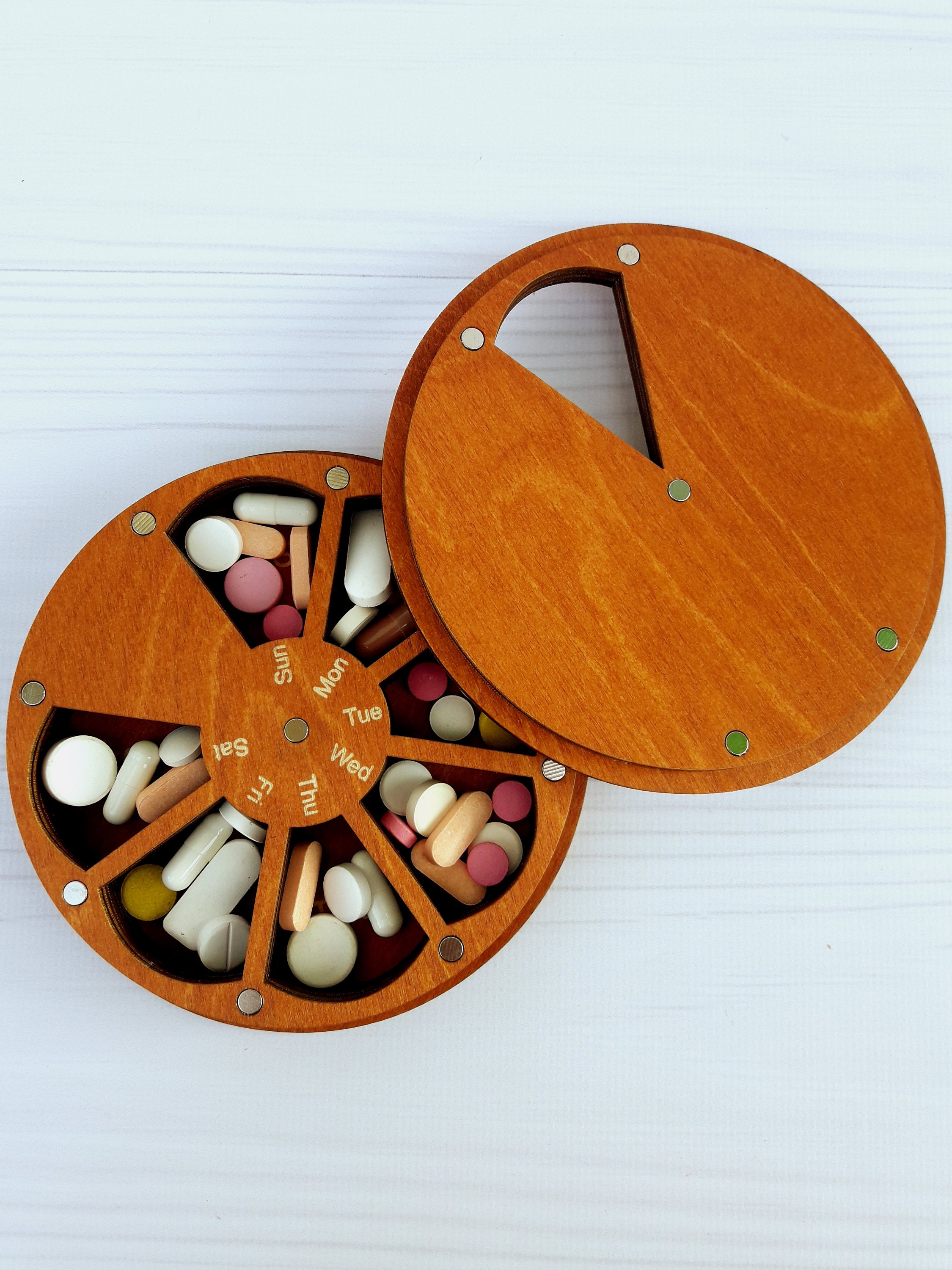Decorative pill box 7 day Pill box bees Cute pill case Wooden Etsy