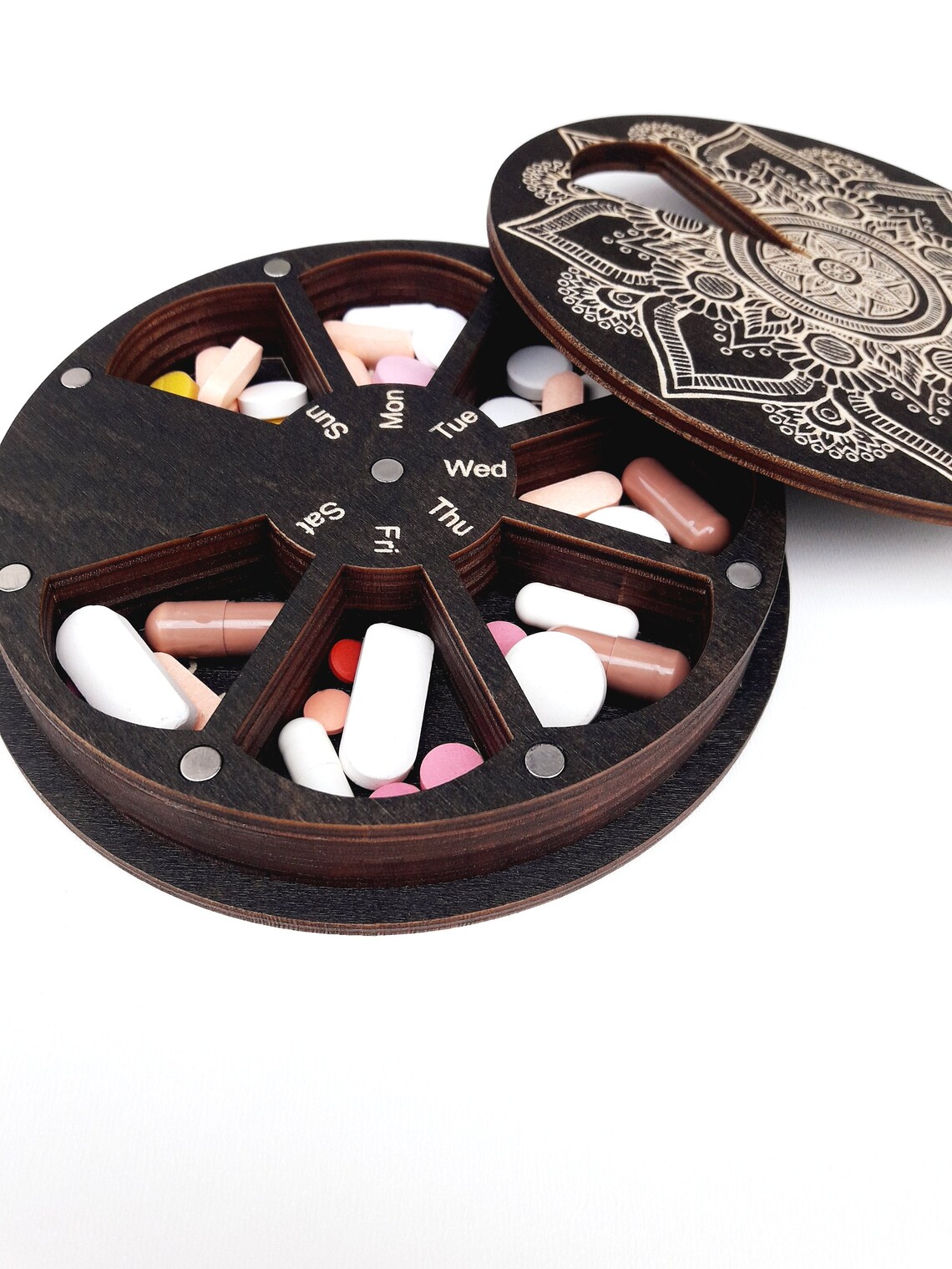 Pill organizer Wooden pill box 7 day Cute pill case 7 day Etsy