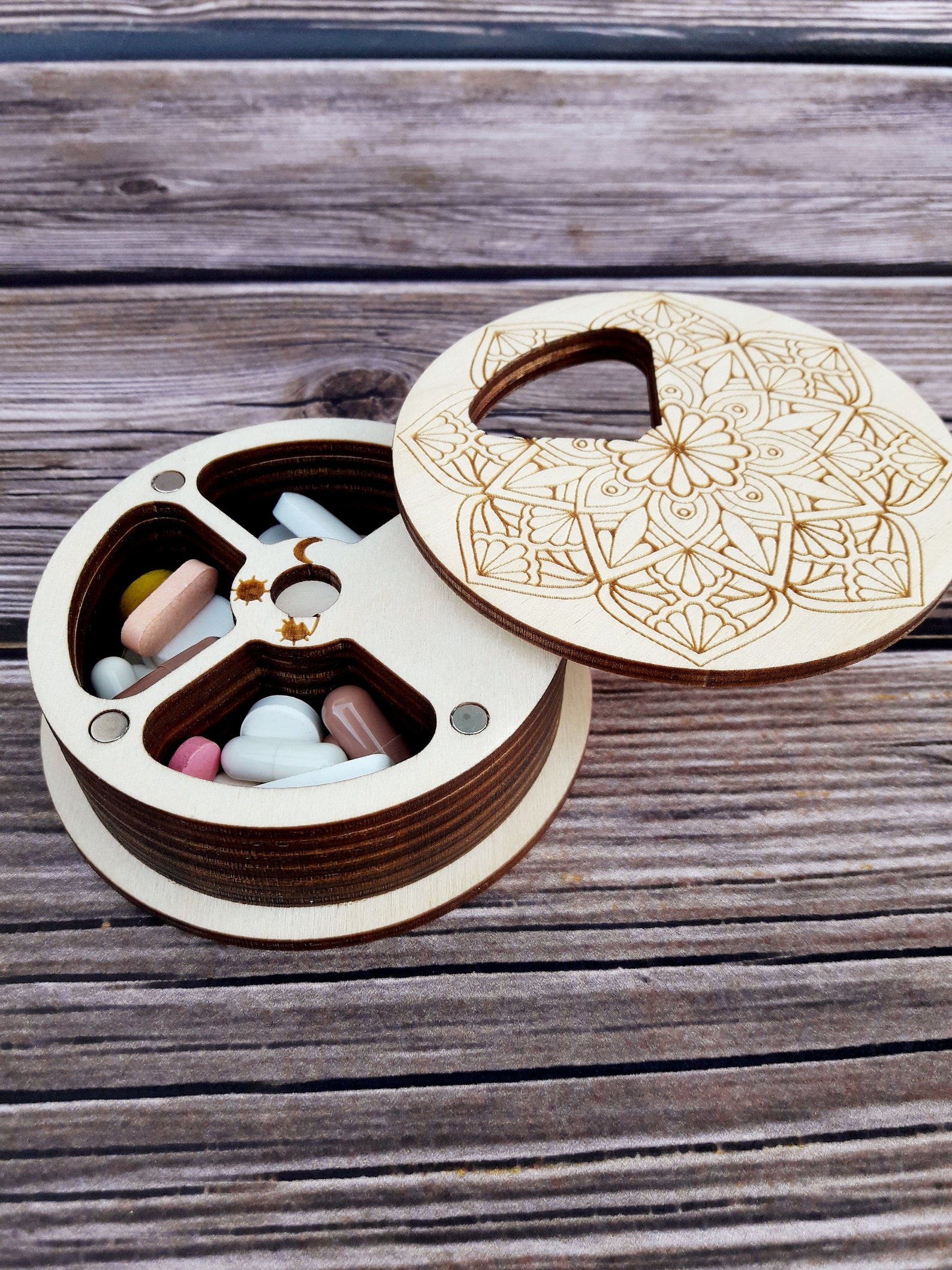 Small Wood Pill Box Cute Pill Box Daily Pill Organizer Wood Etsy