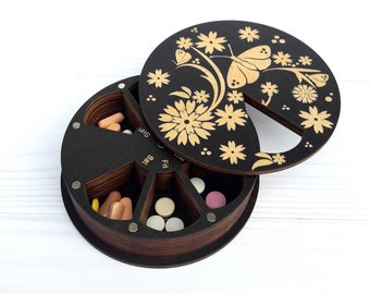 Large Wooden Weekly Pill Box 7 day with Magnetic Lid, Pill organizer, Vitamin container
