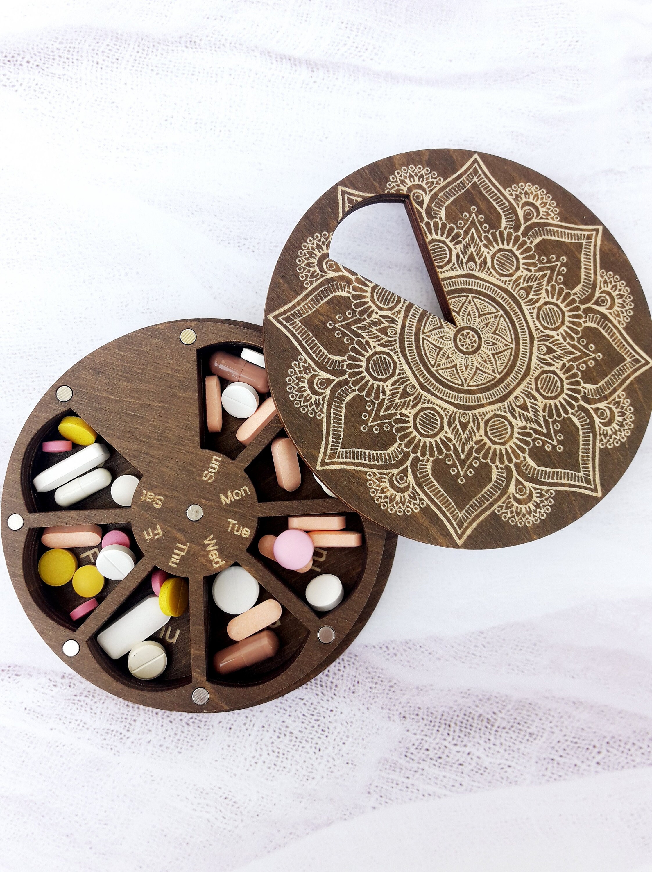 Wooden 7 Day Pill Box Pill Organizer 7 Day Cute Pill Box Wood Etsy