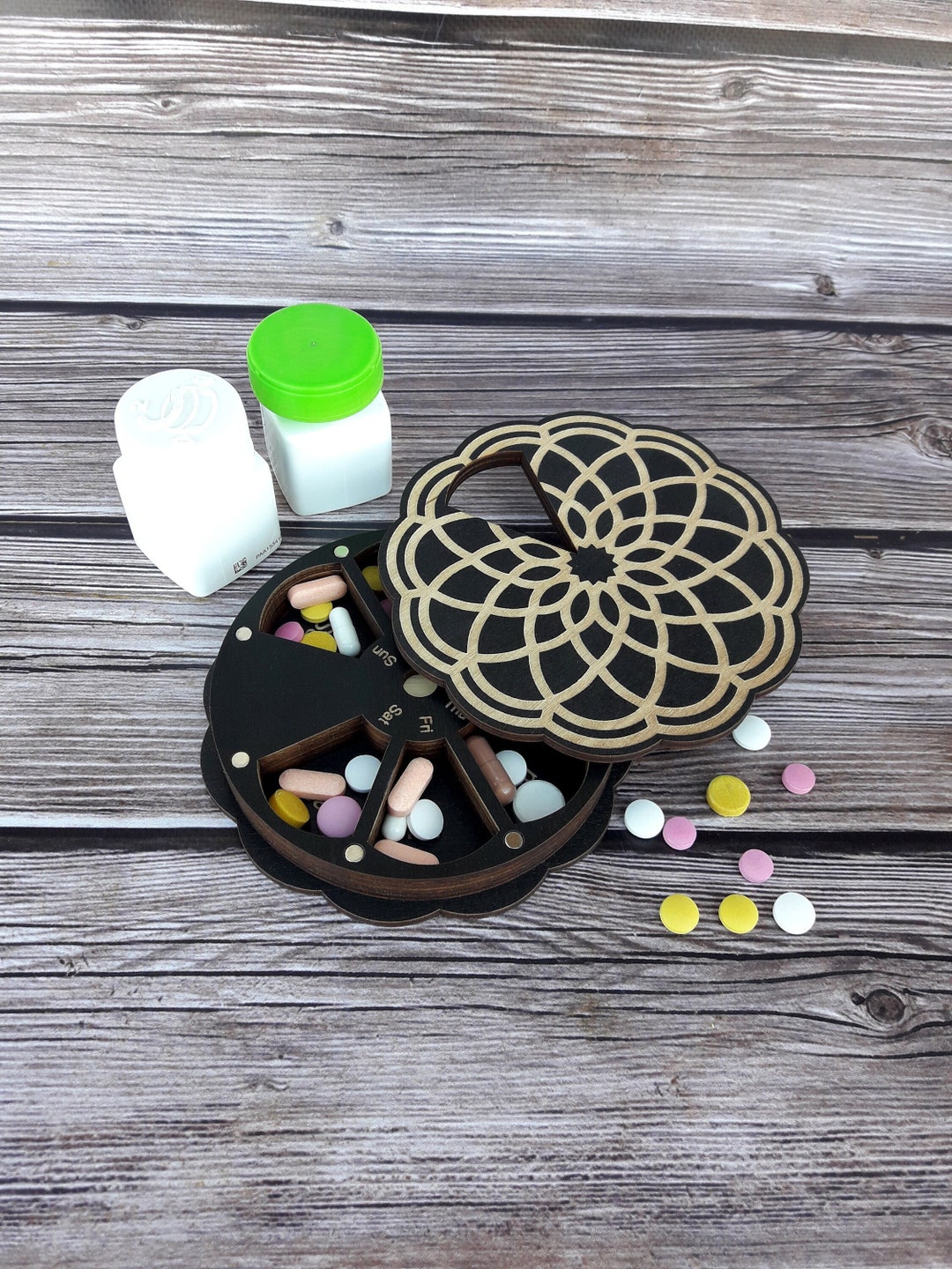 Pill Box 7 Day, Wood Pill Organizer 7 Day, Cute Pill Case, Decorative