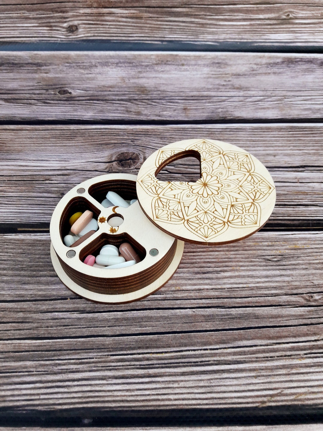 Small Wood Pill Box Cute Pill Box Daily Pill Organizer Wood Etsy