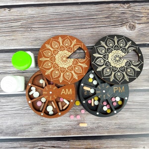AM PM wooden pill boxes 7 day set of 2, Day and night pill boxes, Weekly pill organizers, Cute pill case twice a day, Vitamin organizers