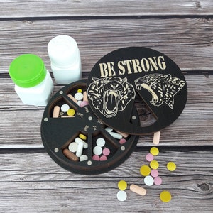 Wooden 7 day pill box, Weekly pill organizer, Vitamin case, Daily meds holder