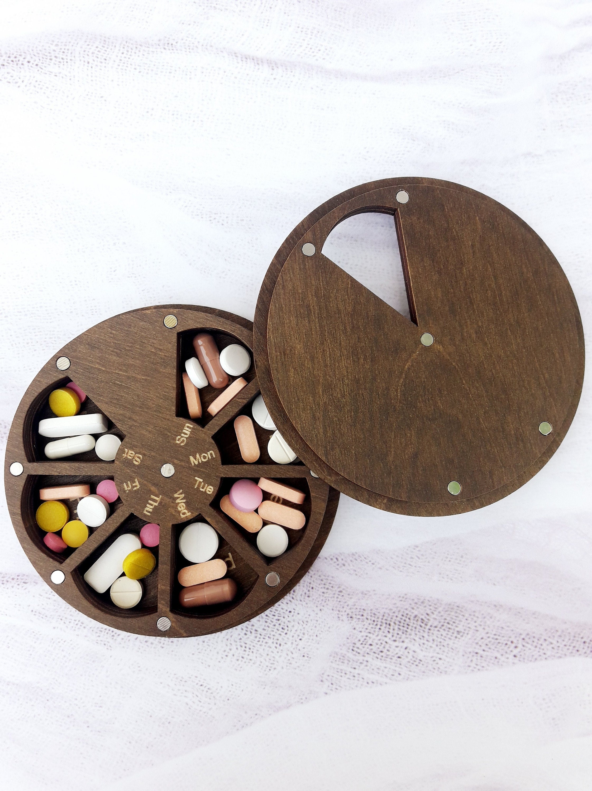 Wooden 7 Day Pill Box Pill Organizer 7 Day Cute Pill Box Wood Etsy