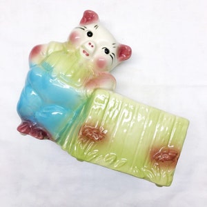 Vintage Hull Pottery Pig Planter, 1950s USA Pig Leaning on Gate Planter, Pastel Glaze Pig Planter, Nursery Planter/Decor, Baby Shower, Farm