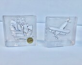 Vintage, Goebel Crystal, Paperweights, 21 Bleikristall, Ship Paperweight, Airplane Paperweight, Collectible Goebel, Father 39 s Day, Bookends