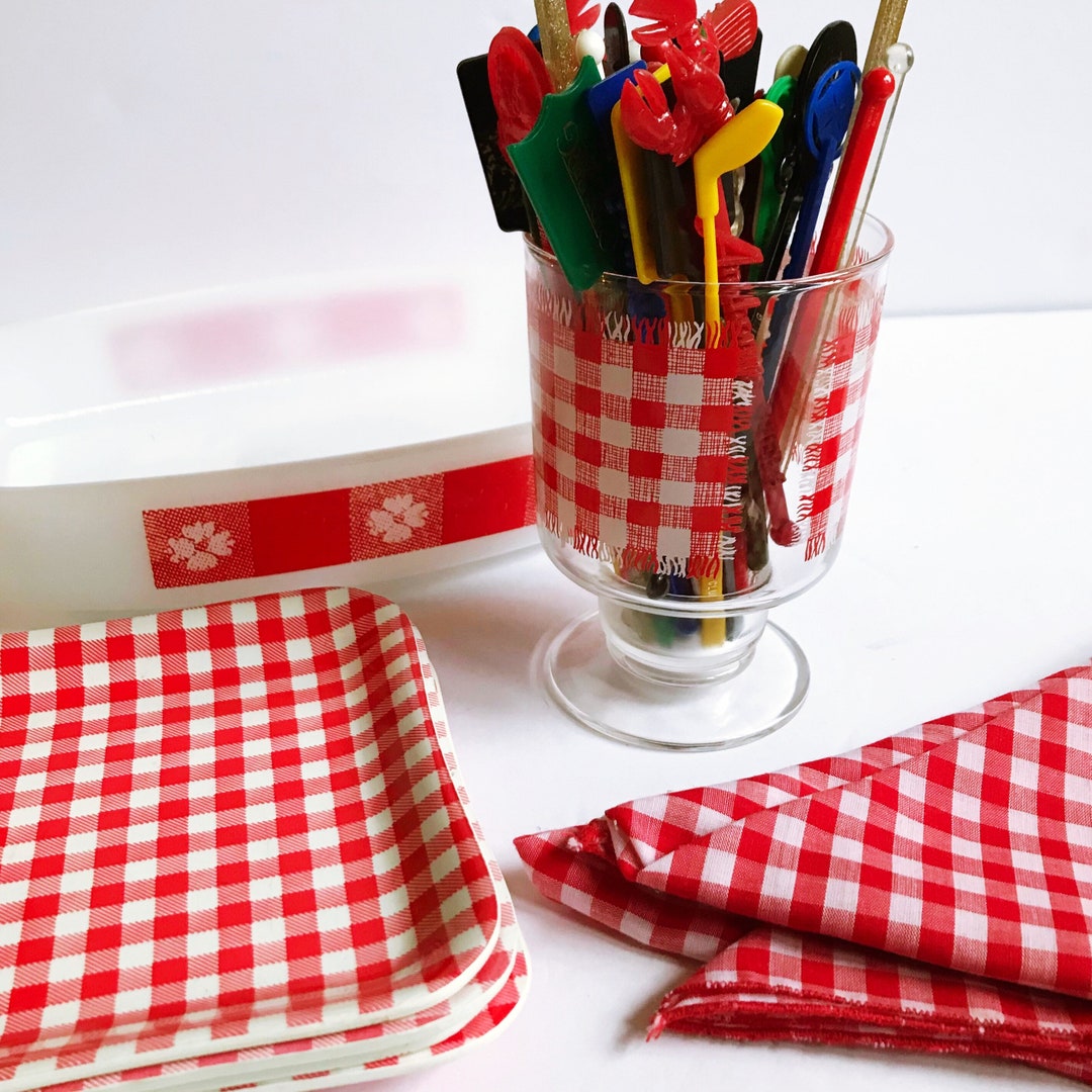 VINTAGE Red & White Gingham Kitchen Set Etsy