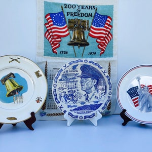 Vintage USA  Patriotic Plates, Set of 3 American Plates, Liberty Bell Plate, General Douglas MacArthur Plate, Statue of Liberty Plate, Rare
