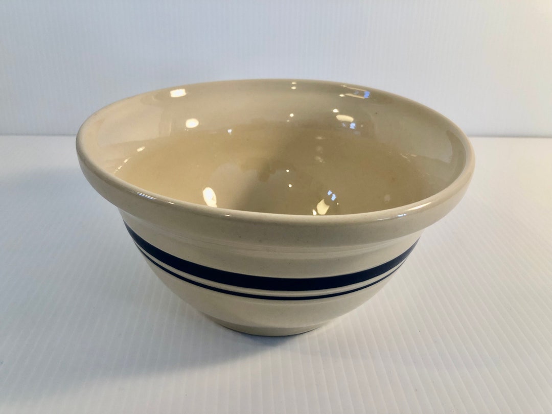 Vintage Roseville Ohio Pottery Bowl, Double Blue Stripe Crock Bowl