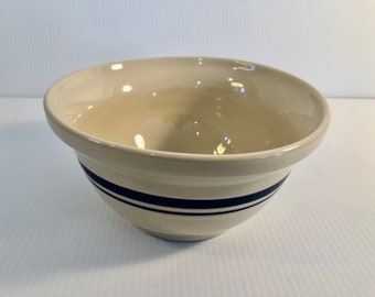 Vintage Roseville Ohio Pottery Bowl, Double Blue Stripe Crock Bowl, Friendship Bowl, Mixing Serving Bowl, Farmhouse Bowl, Stoneware Bowl