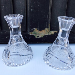 Vintage Cut Crystal Floral Candlesticks, Pair of Crystal Candle Holders in Pristine Condtion, Wedding Gift
