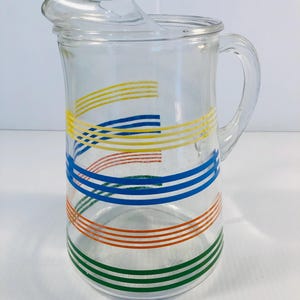 Vintage Anchor Hocking Glass Multi-Color Striped Pitcher, Fiesta Stripe Pitcher, Rainbow Stripe Pitcher, Vintage Kitchen, Retro Entertaining