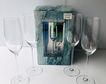 Vintage Cristallerie Zwiesel Tritan Crystal Tall Coupes, Schott Zwiesel Germany Edition de Luxe Champagne Glasses in Original Box, Titanium