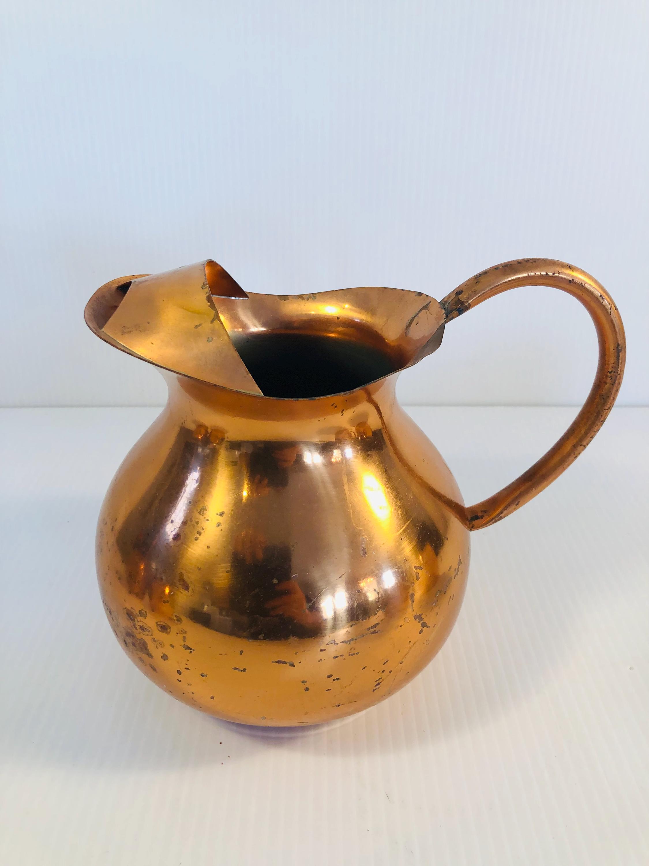 Vintage Copper Moscow Mule Set, Pitcher With Brass Handle Mugs