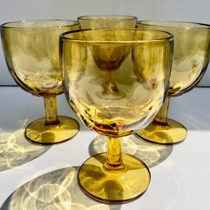 Vintage, Set von vier, schweres Glas, 12 Unzen Bernstein getäfelte Getränkegläser