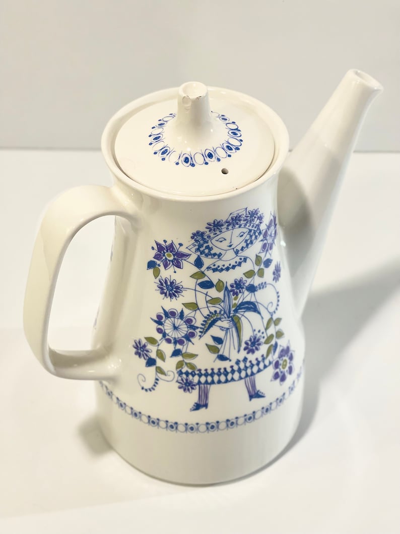Vintage 1960s Turidesign Tall Blue White Lotte Teapot Made Etsy