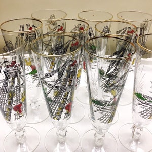 ヴィンテージ「トレジャーアイランド」ビールピルスナー、トール9個セット、リビーグラス海賊グラス、MCMカクテルグラス、海賊テーマ/パーティー、バーカート