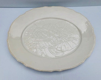 Vintage Embossed Turkey Platter, Scalloped Rope Edge, Made in Italy