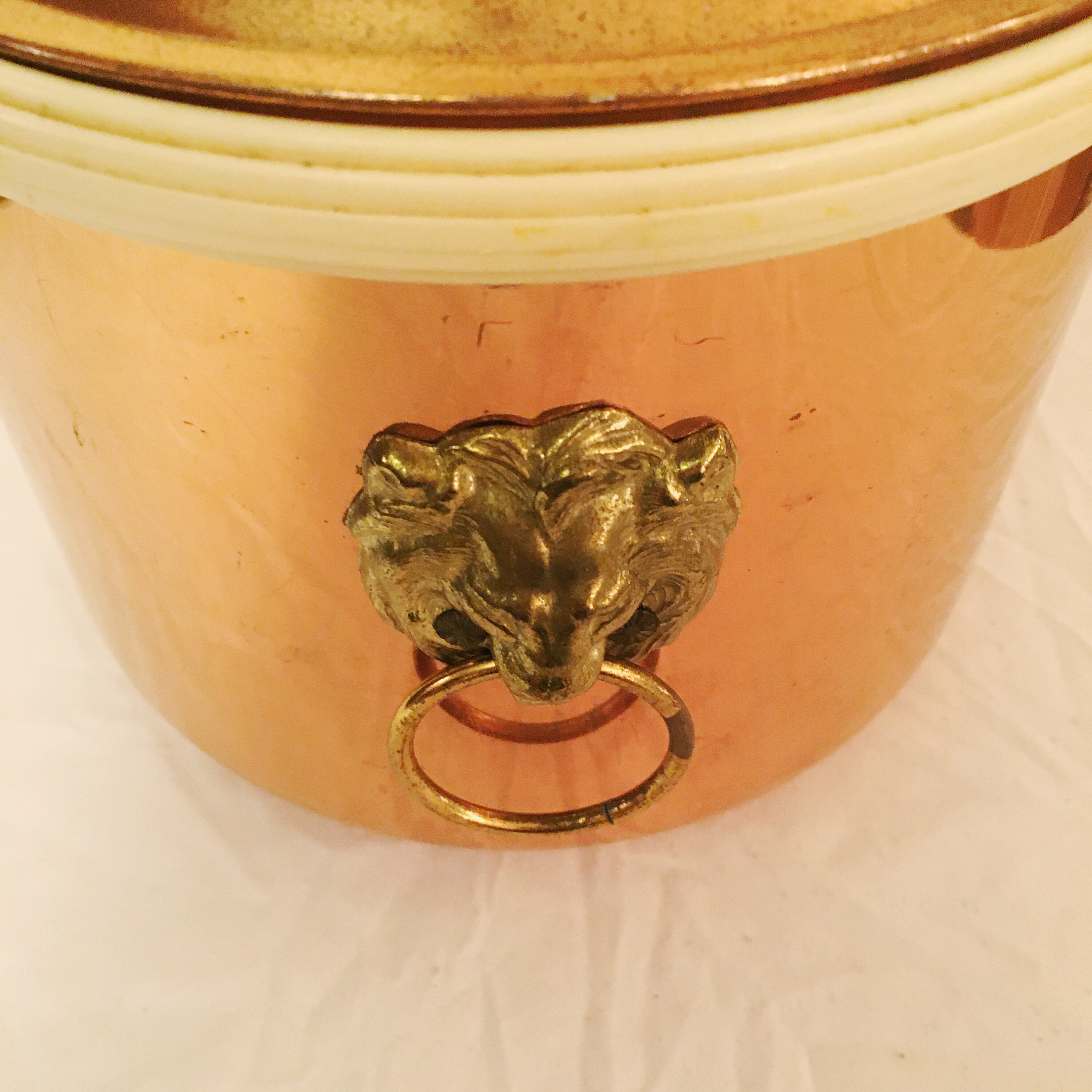 Vintage Copper Ice Bucket With Double Brass Lion Ring Etsy