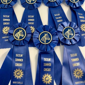 Vintage Rosette Horse Ribbons, Sold Separately, Equestrian Show Ribbon Awards, Yellow &  Blue for Display or Up-Cycling, Horse/Derby Decor