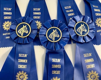 Vintage Rosette Horse Ribbons, Sold Separately, Equestrian Show Ribbon Awards, Yellow &  Blue for Display or Up-Cycling, Horse/Derby Decor