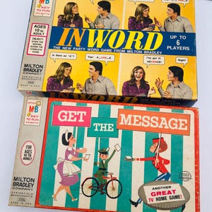 Vintage Milton Bradley Game Set, 1964 Get the Message #4406 & 1972 In Word # 4205, &quot; Guess the Message&quot; and &quot;Guess the Complete Word&quot; Games