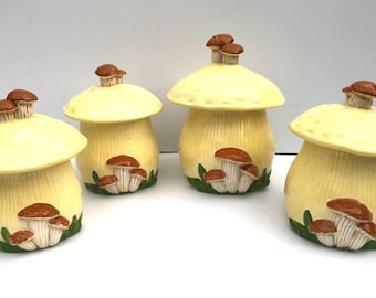Vintage Mushroom Set of 2 Jars, 1 Large 1 Medium Kitchen Canister