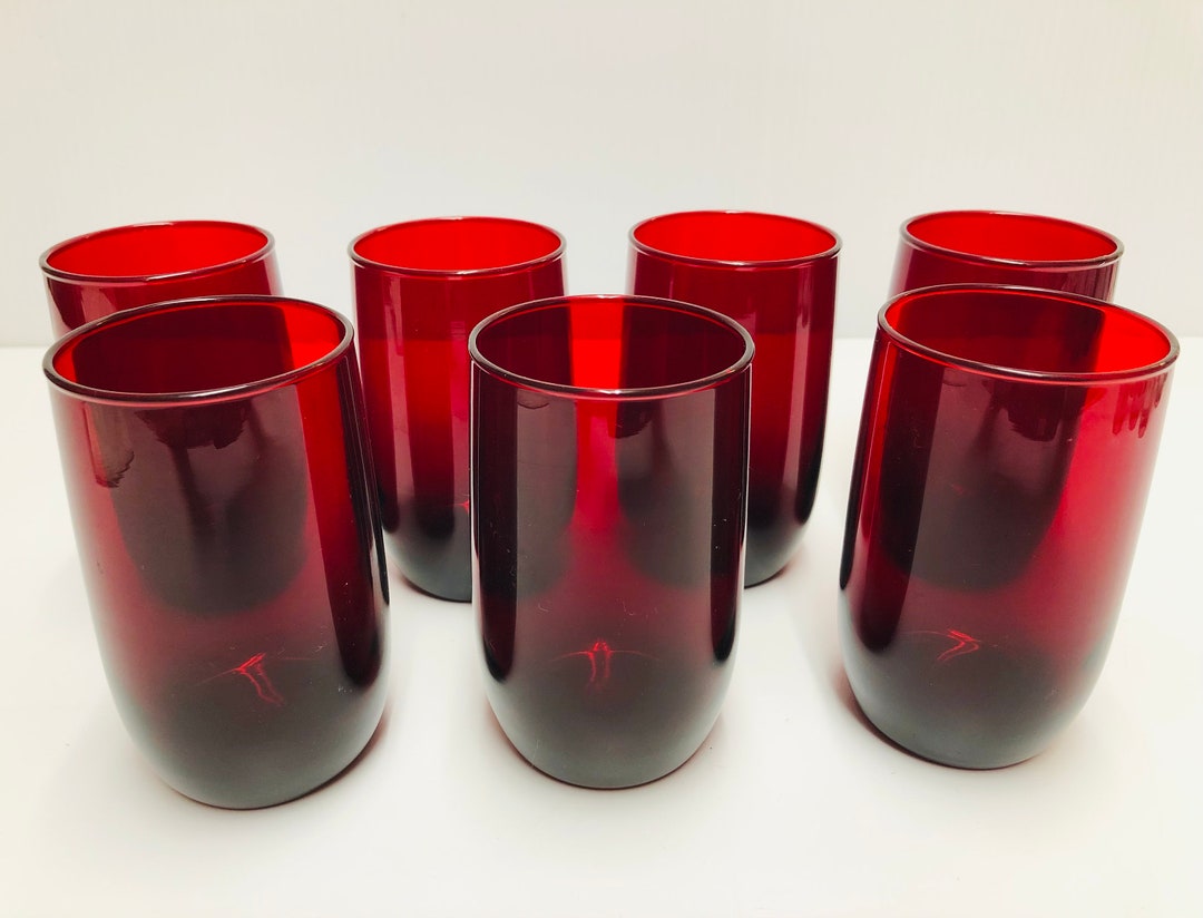 Vintage Red Glass Tumblers Ruby Red Cylinder Drink Glasses Etsy