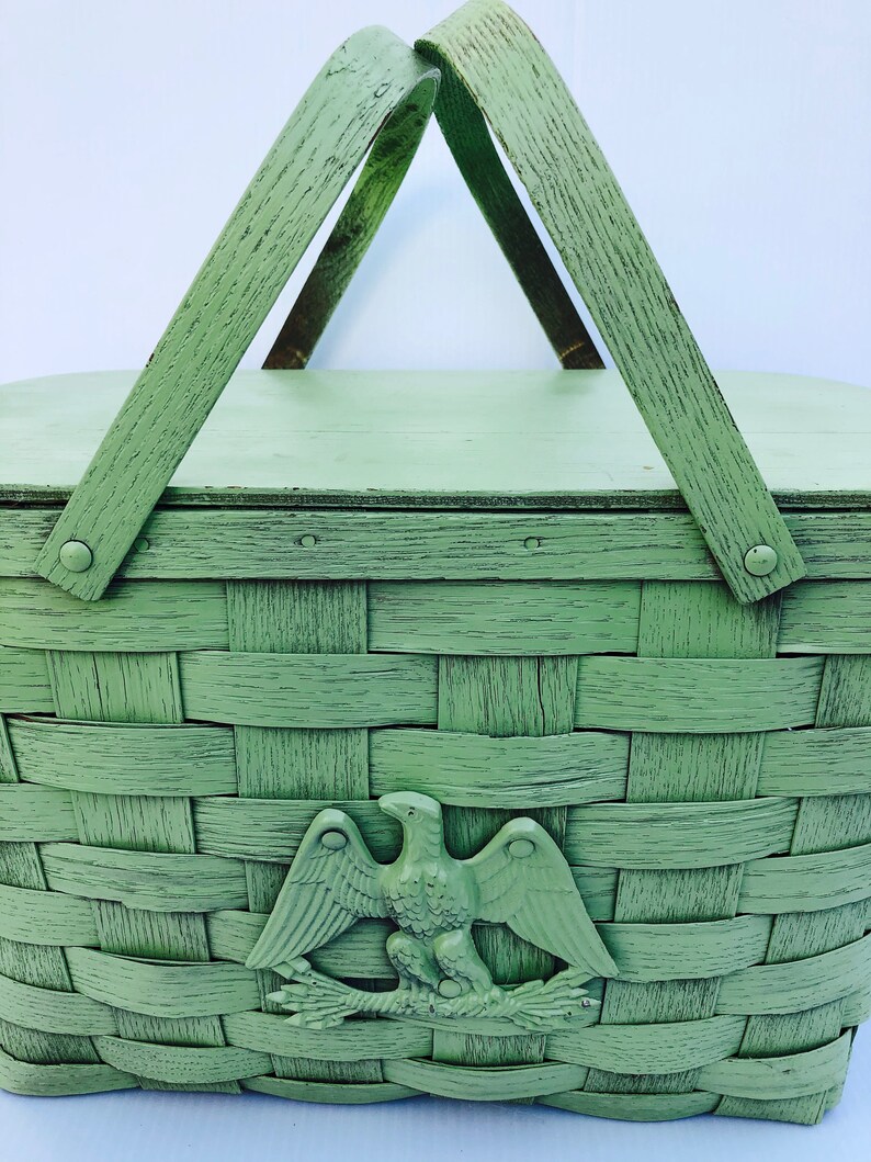 Vintage Basketville Vermont Eagle Picnic Basket Painted Etsy