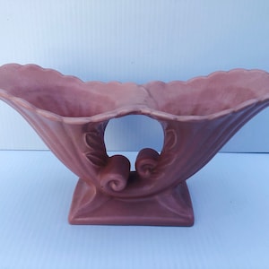 Vintage, Abingdon, Matte Pink, Double Cornucopia Vase, Planter, Pristine Condition, Gorgeous Color, Stamped on Bottom, Abingdon, USA