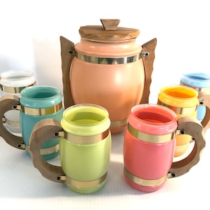 Vintage Siesta Ware 7 Piece Set, Rare Pastel Colored Siesta Ware Set, 6 Mugs & Ice Bucket, Siesta Ware Mugs, Siesta Ware Cookie Jar, Gift
