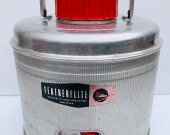 Vintage Featherflite Serving Thermos, Red Handle, Poloron Insulated